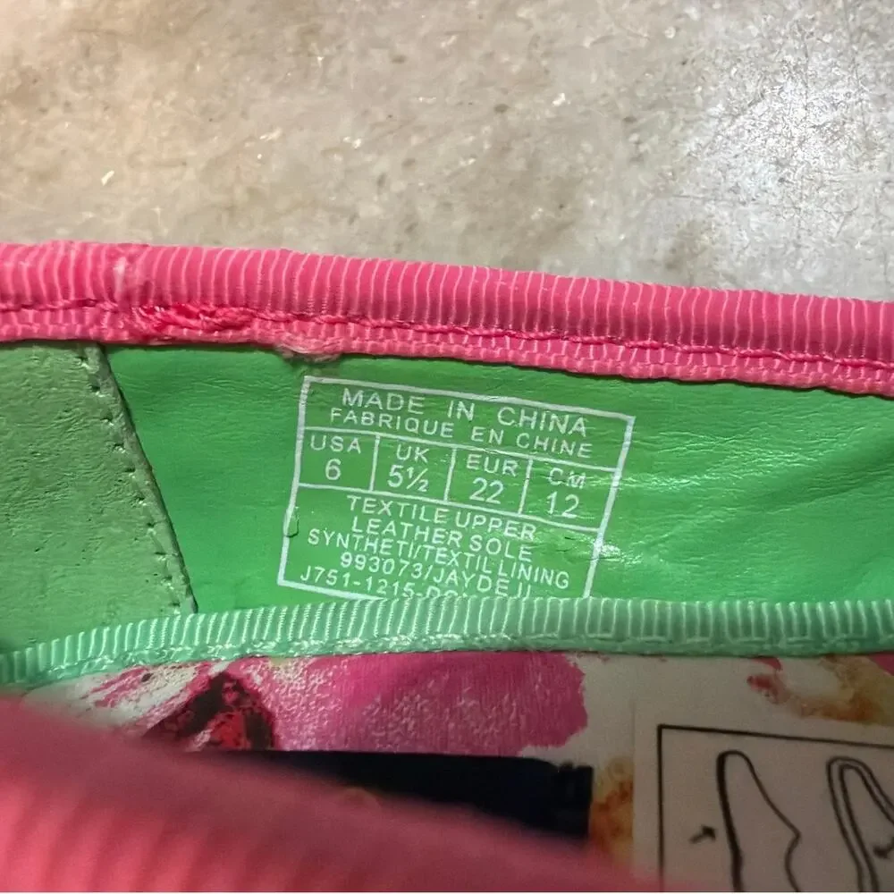 NWOT Polo Ralph Lauren Girls Green & Pink Canvas Ballet Flats Shoes, Size 6C